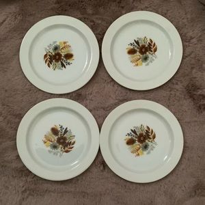 Set of 4 Vintage MCM Woodhue by Georges Briard Brown Grey Flower Plates Saucers